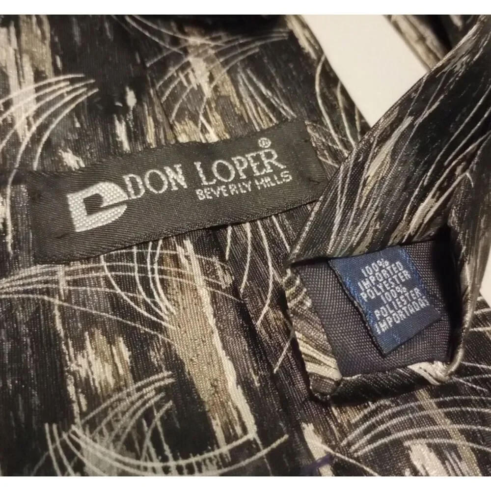 Don Loper Beverly Hills 100% Polyester Men's Neck Tie 59 inche Black Sliver Gray